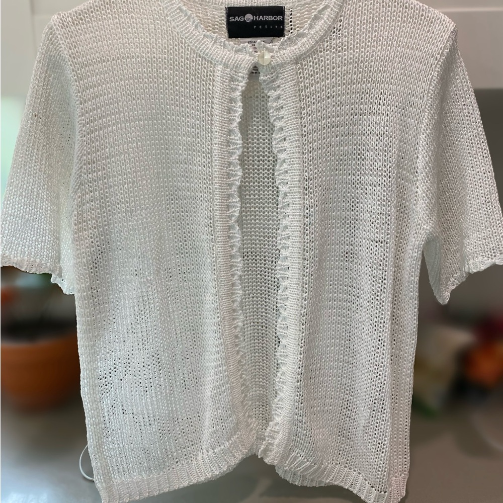 Sag Harbor Petite White Knit Top